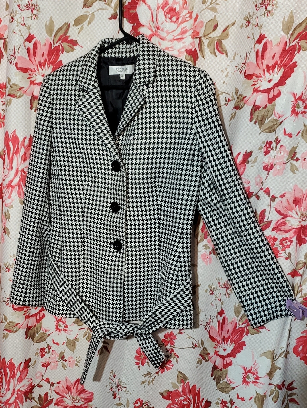 Jones Studio Black & White Houndstooth Tie-Front Blazer 10